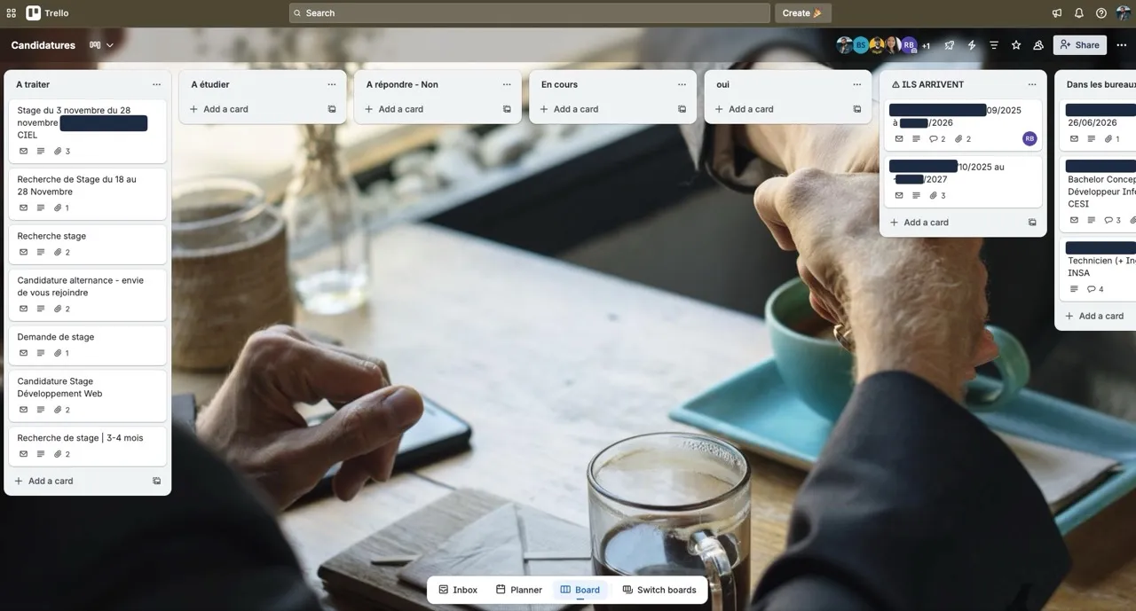 Tableau de recrutement BearStudio sur Trello